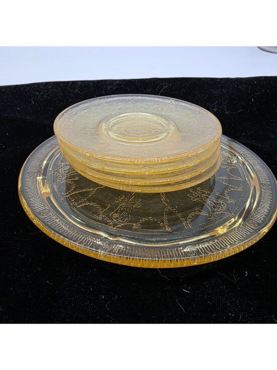 Mosser Glass Cambridge Ohio Jennifer Miniature Gold Crystal Glass Dessert Set 4 - Picture 3 of 8